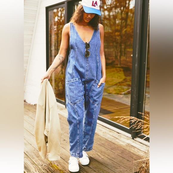 17 Fabulous Acid washed denim deep front v neck overall - Picture 4 of 5